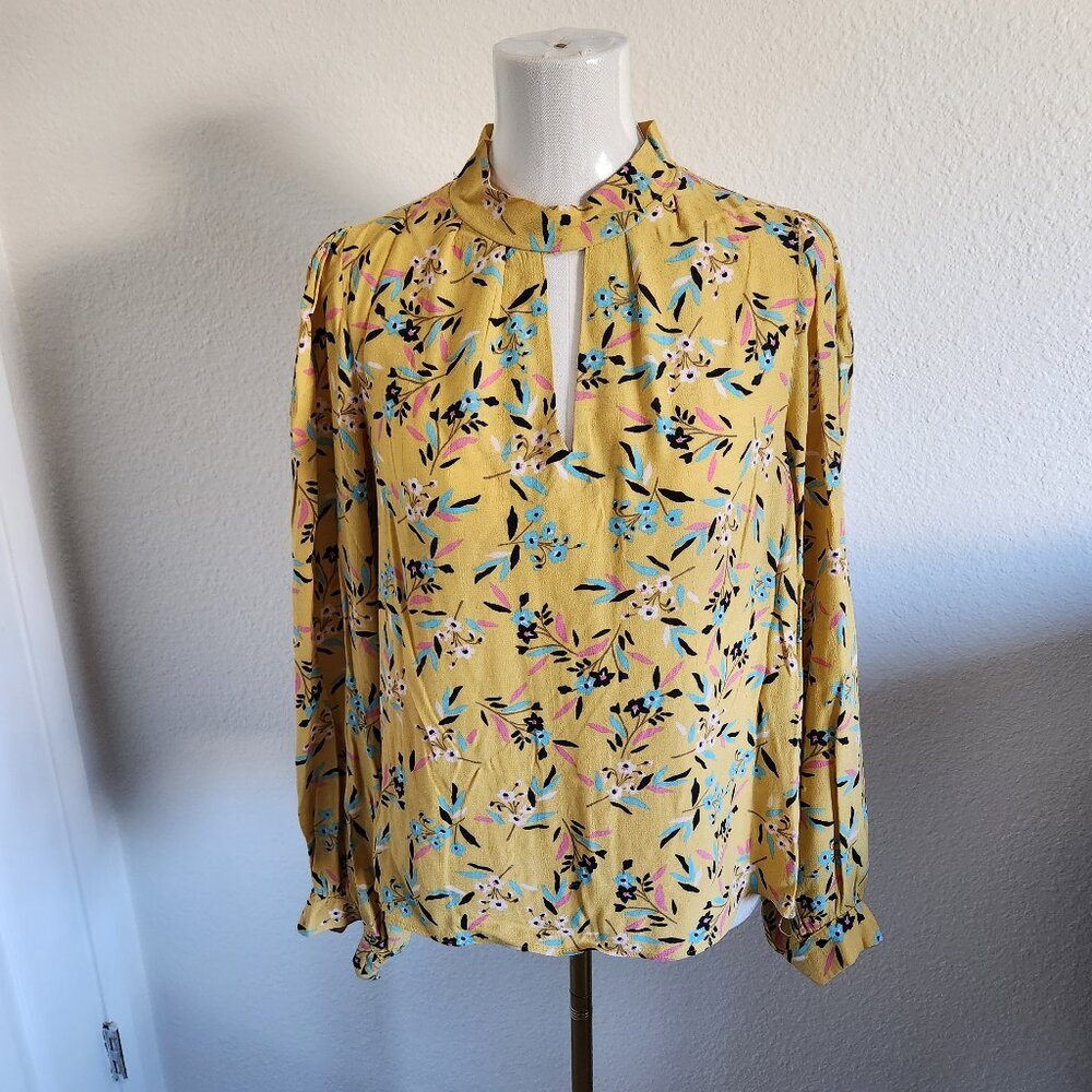 Maeve Anthropologie Meadowsweet Blouse Sz 6 Yellow Floral Keyhole Neck Feminine